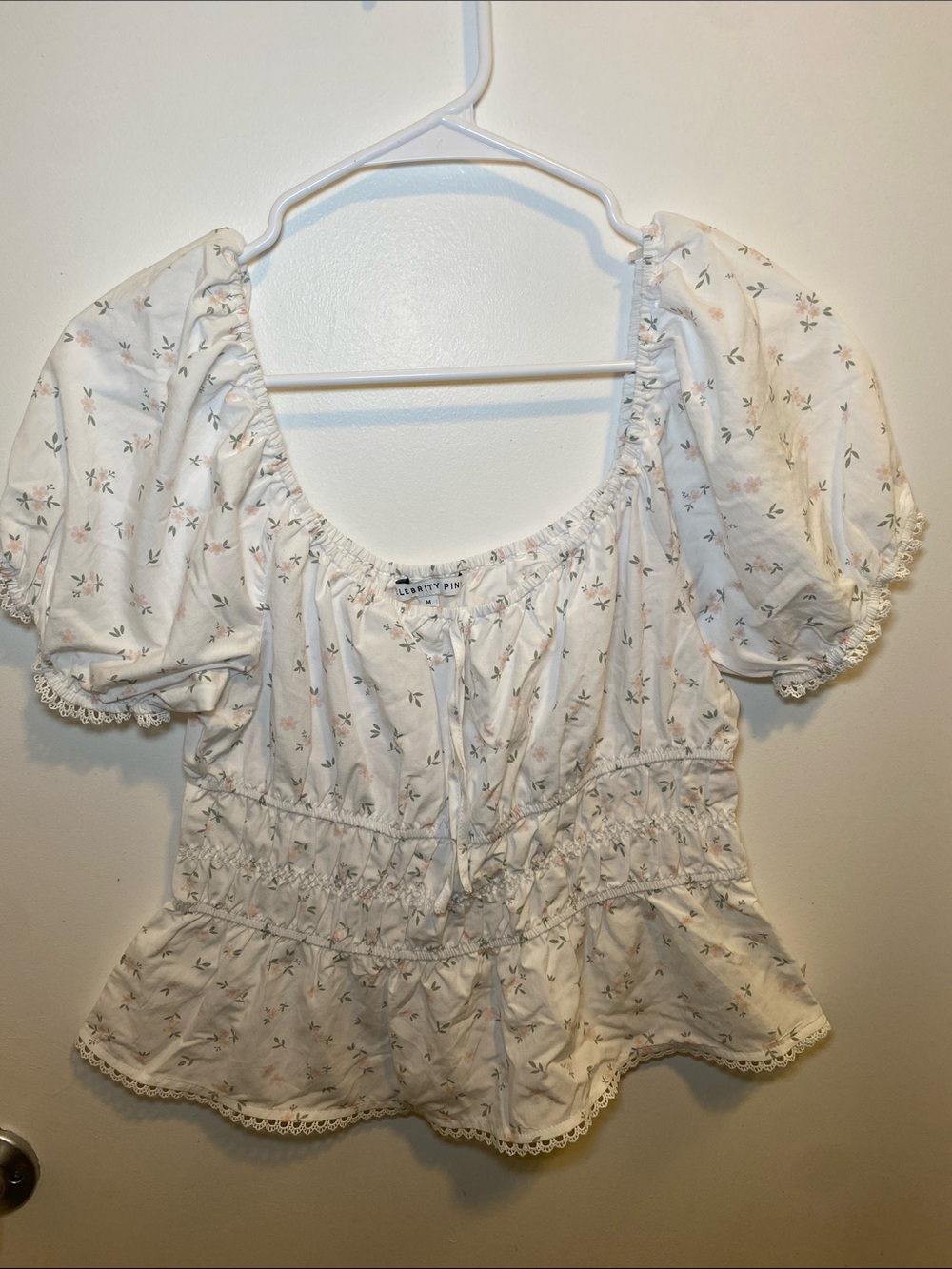 Celebrity Pink White Floral Smocked Peplum Blouse